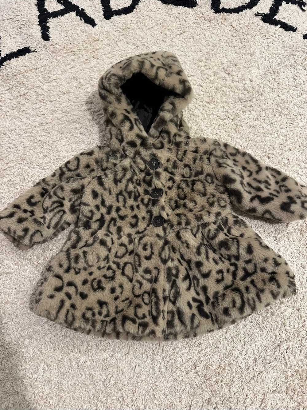 First Impressions Baby Girl Faux Fur Leopard Hooded Coat - 0-3M